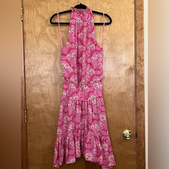 A.L.C. Pink/Red Floral Cody 100% Silk Halter Neck Dress 4 - Picture 6 of 12